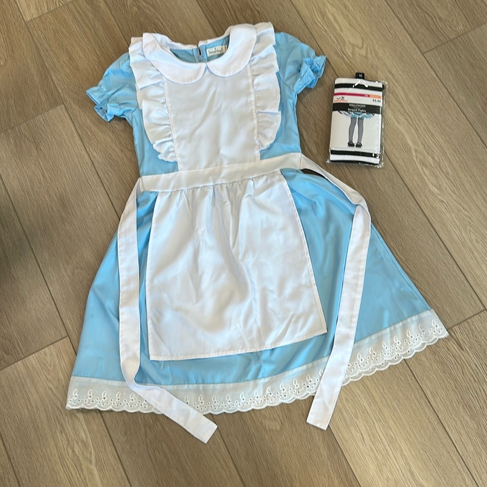 Girls Size 8-10 Alice in Wonderland Costume and tights